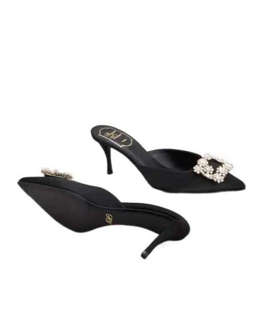 Roger Vivier Black Buckle Embellished Slip-On Mules