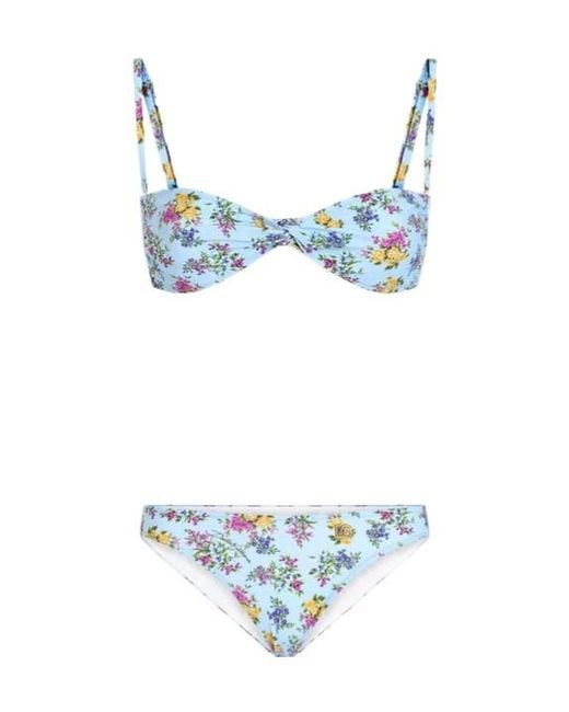 Dolce & Gabbana Blue Small Floral-Print Bikini