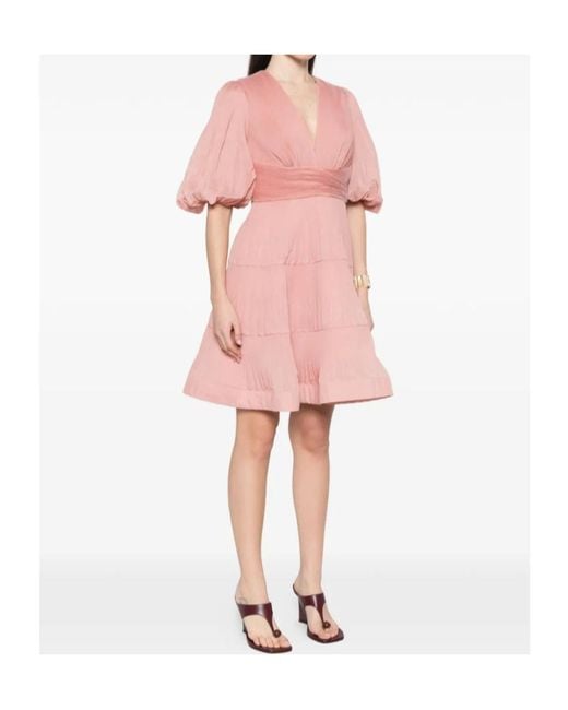 Zimmermann Pink Pleated Layered Mini Dress