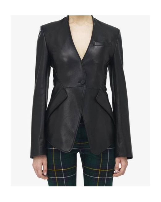 McQueen Black Leather Peplum Jacket