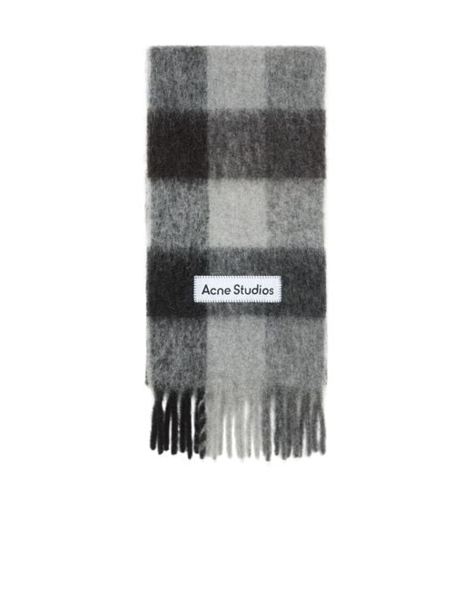 Acne Gray Logo Patch Checked Scarf