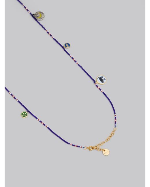 Marni White Charm-Detail Beaded Necklace