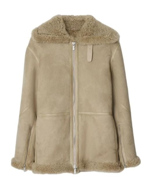 Burberry Natural Shearling Zip-Up Jacket