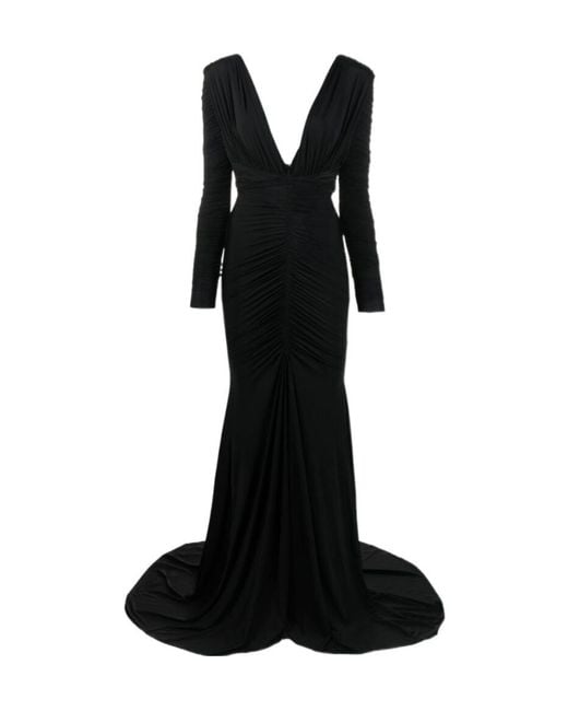 Alex Perry Black V-Neck Long-Sleeve Gown
