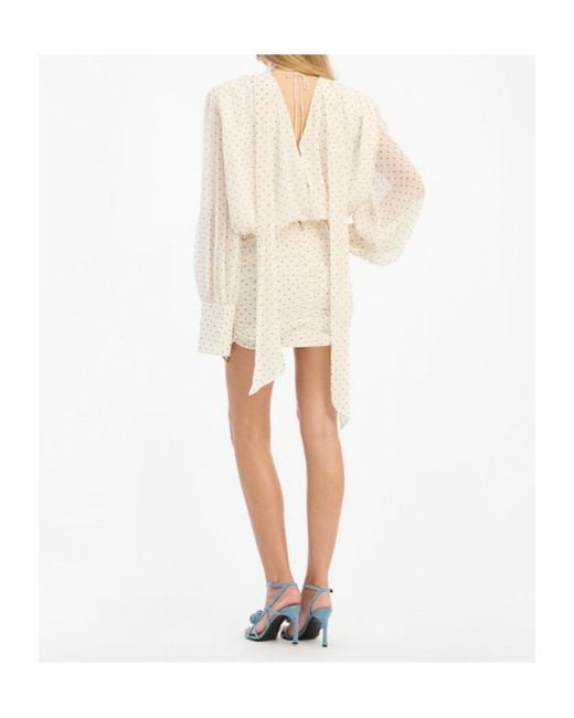 ROTATE BIRGER CHRISTENSEN White Draped Polka-Dot Mini Dress
