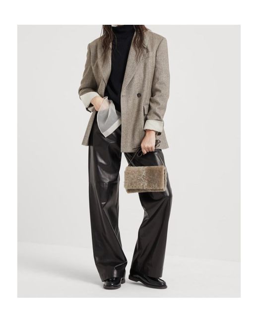 Brunello Cucinelli Black High-Waisted Leather Trousers