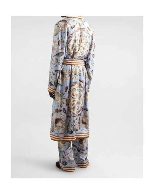 Dolce & Gabbana White Shell-Print Silk Twill Robe for men