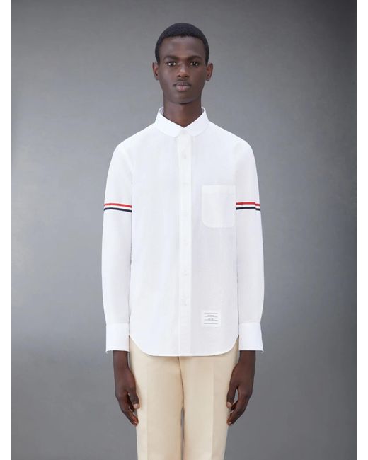 Thom Browne White Rwb Striped Long-Sleeved Shirt for men