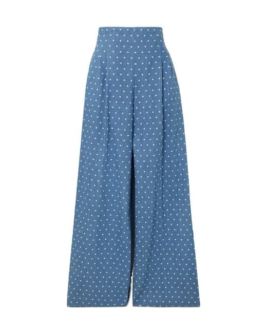 Carolina Herrera Blue Marisol Pleated Polka-Dot Wide Jeans