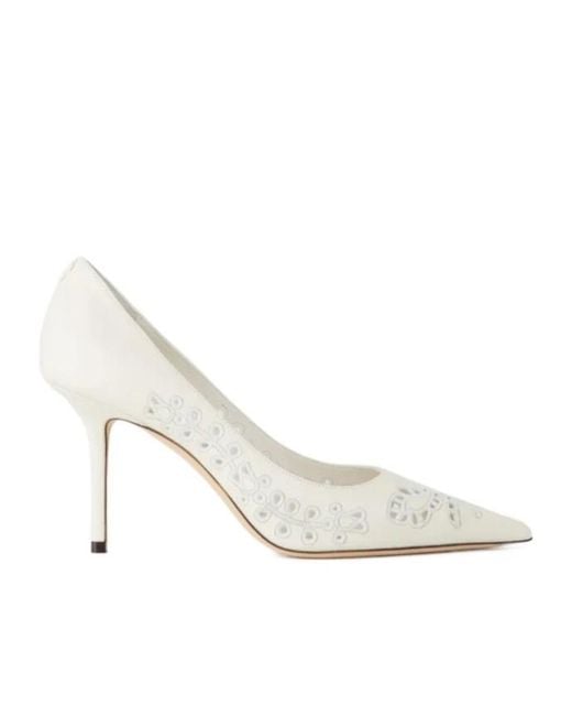 Jimmy Choo White 85Mm Love Embroidery Heeled Pumps