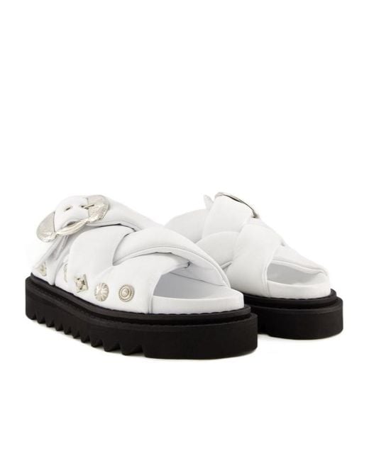 Toga White Buckled Puffer Sandals