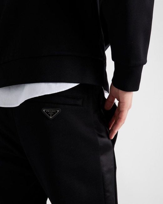 Prada Black Technical Fleece Trousers With Duchesse Details for men