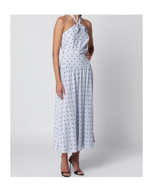 Alessandra Rich Blue Polka-Dot Halter-Neck Midi Dress