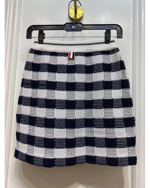 Thom Browne Blue Gingham-Check Jacquard Miniskirt