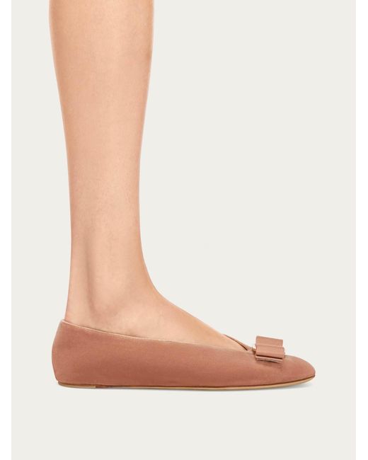 Ferragamo Brown Bow Detailed Slip-On Ballerina Shoes