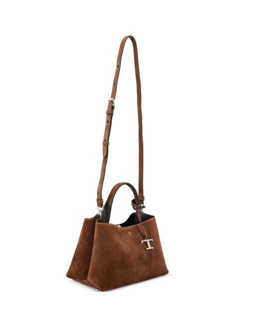 Tod's Brown T Timeless Suede Tote Bag