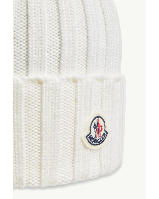 Moncler White Pom Pom Embellished Beanie
