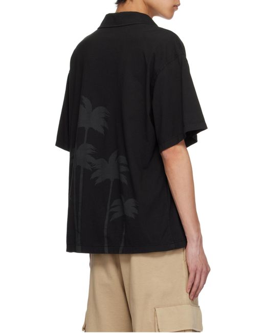 Palm Angels Black Palms Short-Sleeved Bowling Shirt for men
