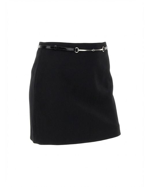 Gucci Black Horsebit Front Slit Mini Skirt
