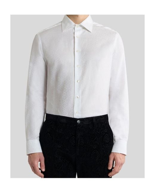 Etro White Cotton Jacquard Shirt With Medallion Motif for men
