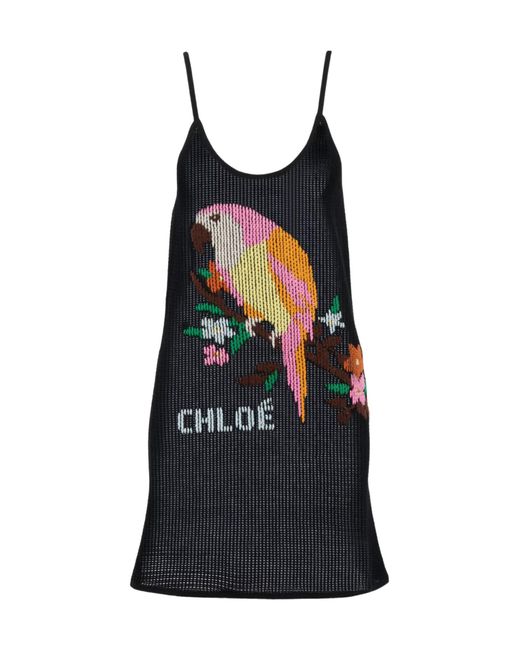 Chloé Black Thin-Strap Fitted Logo Mini Dress