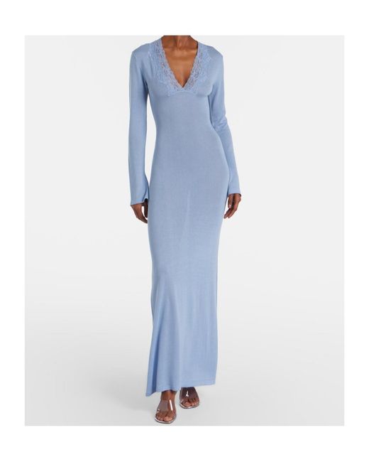 AYA MUSE Blue Lace-Trimmed Maxi Dress