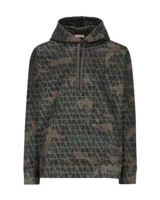 Valentino Green Camouflage Printed Drawstring Hoodie for men