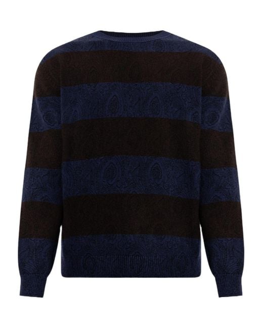 Etro Blue Crew Neck Long-Sleeved Knitwear for men