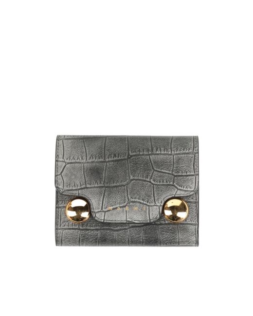 Marni Gray Crocodile-Embossed Wallet