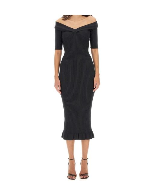 Philosophy Di Lorenzo Serafini Black Bow Detailed Off-Shoulder Dress