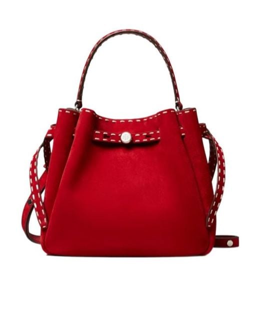 Tory Burch Red Romy Pick Stitch Bucket Bag