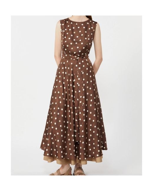 Max Mara Brown Silk Polka-Dot Martina Midi Dress
