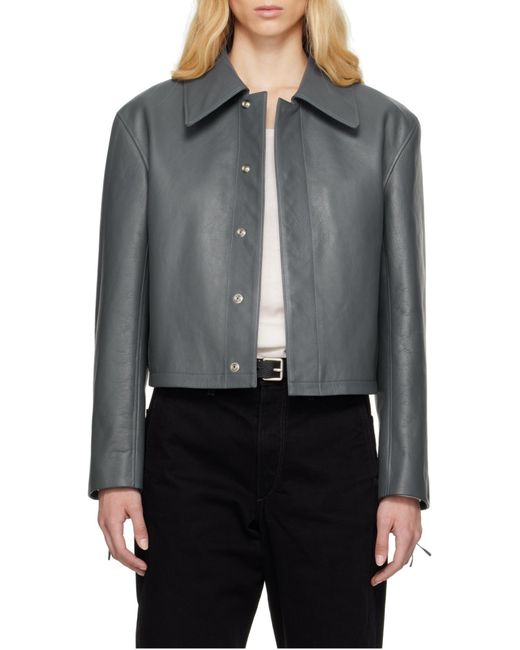 Lemaire Gray Cropped Leather Jacket