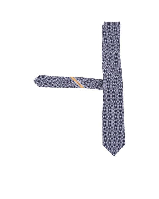 Ferragamo White Gancini Links Print Silk Tie for men