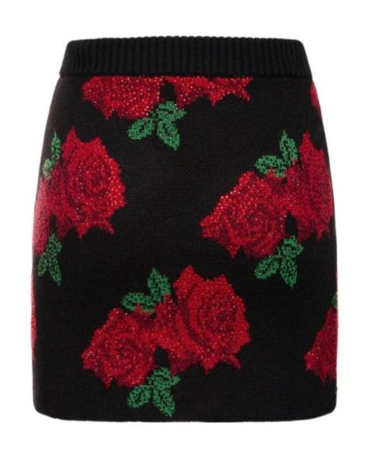 GIUSEPPE DI MORABITO Red Roses Jacquard Woolen Knitted Skirt