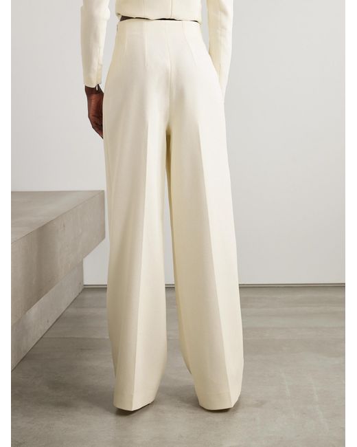 Emilia Wickstead White Pleated Crepe Wide-Leg Pants