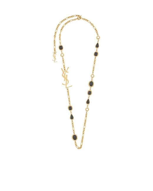 Saint Laurent White Long Chain Necklace