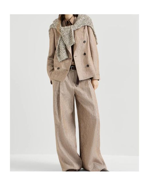 Brunello Cucinelli Natural Linen Denim Blazer With Monili