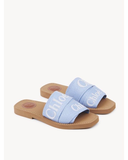 Chloé Blue Logo-Detail Flat Slides