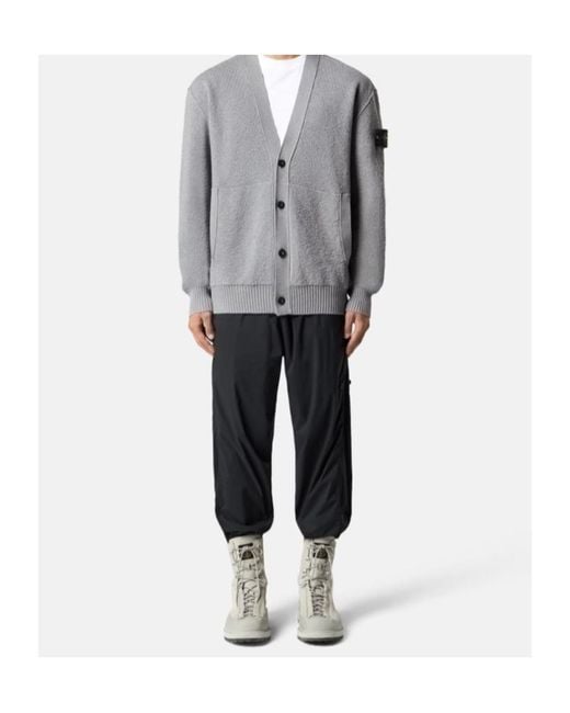 Stone Island Gray Loose-Fit V-Neck Cardigan With Pockets for men