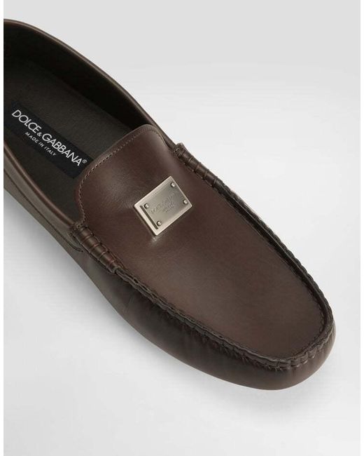 Dolce & Gabbana Brown Logo Detailed Moccasins for men