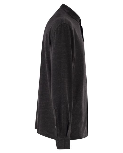 Brunello Cucinelli Black Mandarin-Collar Shirt for men