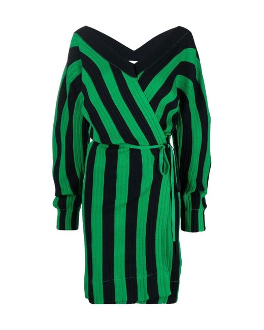 Bottega Veneta Green Striped Mini Dress