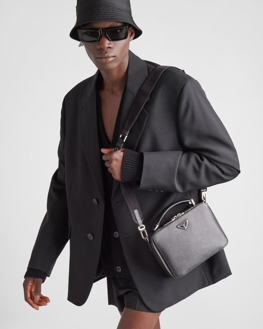 Prada Black Brique Medium Saffiano Leather Bag for men