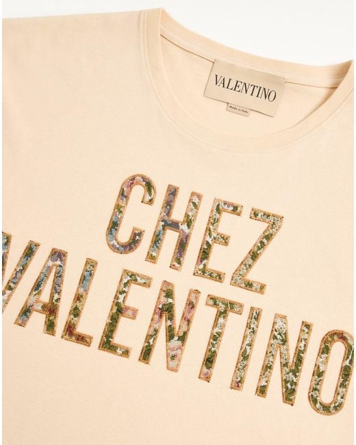 Valentino Natural Logo Embroidered Crewneck T-Shirt