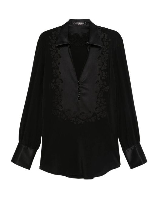 Ermanno Scervino Black Floral-Embroidered Shirt