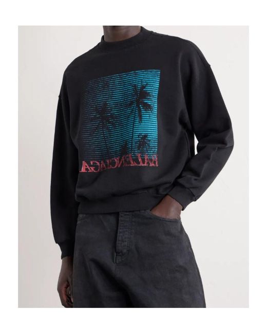 Balenciaga Blue Distressed Graphic Sweatshirt for men