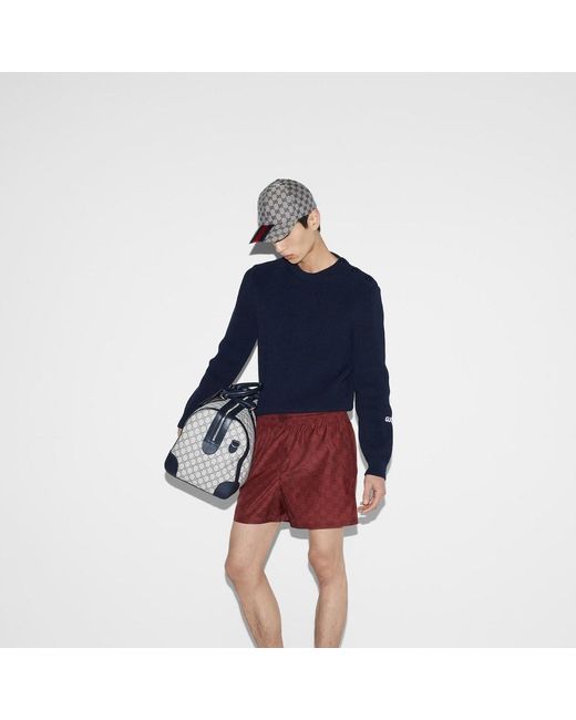 Gucci Red Monogram Drawstring Swim Shorts for men