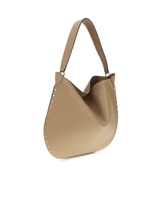 Isabel Marant Natural Logo Printed Stud-Embellished Shoulder Bag