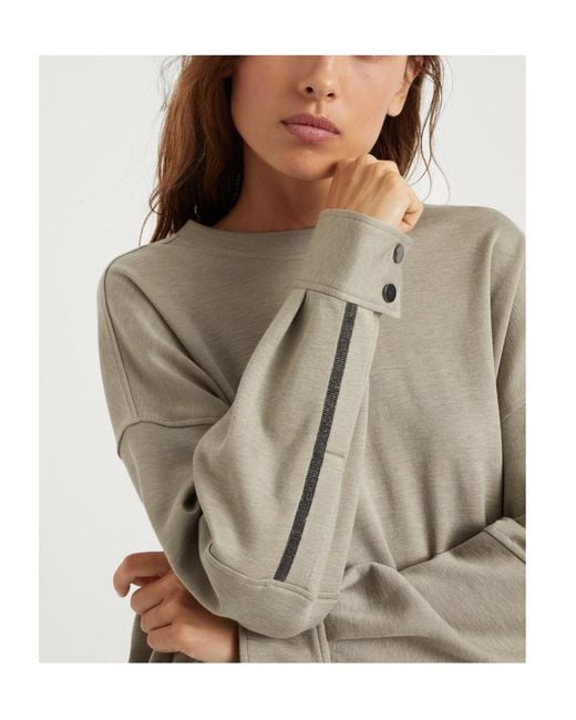 Brunello Cucinelli Gray Crewneck Jewel Detailed Sweatshirt